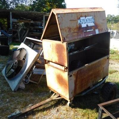 Large Knaack Brand Tool Gang Box Fastened to Pull Behind Trailer Frame  (A)