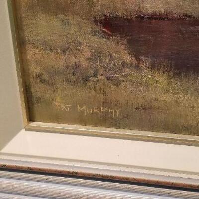 Lot #173  Original Oil on Canvas "Cattle at the Watering Hole" by Patricia Murphy, Listed Artist