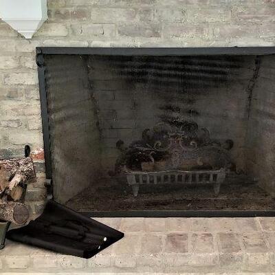 Lot #175  Fireplace Set - Screen, Tool Set, and Log Holder