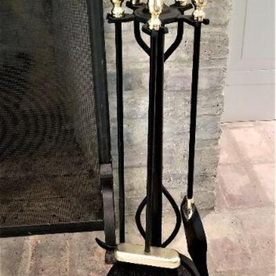 Lot #175  Fireplace Set - Screen, Tool Set, and Log Holder