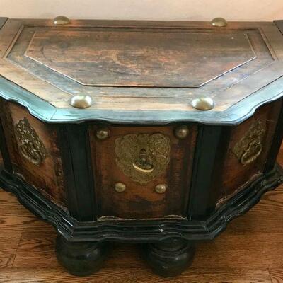 Vintage Wooden Chest With Brass Trim