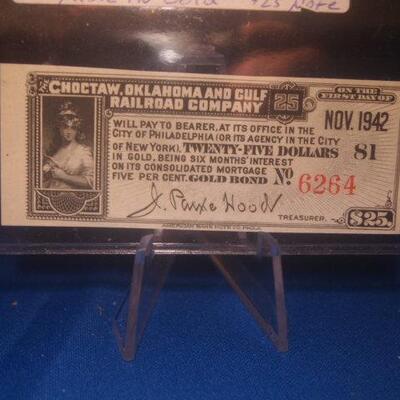 Choctaw  Oklahoma  Gulf Railroad 25 dollar Gold Note Collectable note