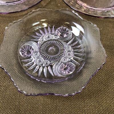 #7 6 Antique Purple Dessert Plates & Candy Dish Plates 