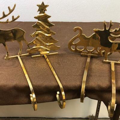 #8 4 BRASS Xmas Christmas Stocking Hangers 