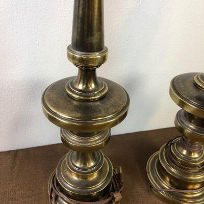 #82 Heavy Pair of Bronze Table Lamps 