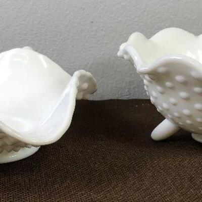 #108 Fenton Hobnail Milk Glass (2) Pieces