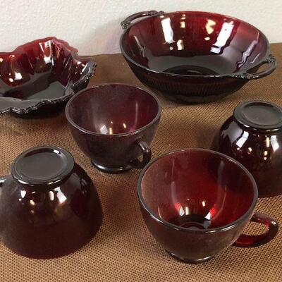 #109 Ruby Red Glass -6 (Bowl, Cups 