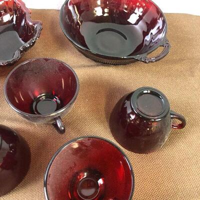 #109 Ruby Red Glass -6 (Bowl, Cups 