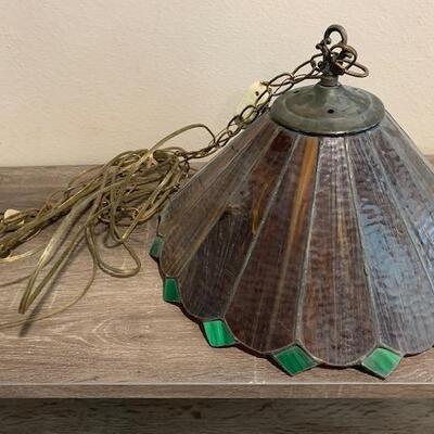 LOT 213 Swag Lamp with Leaded Glass Shade