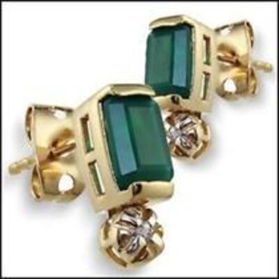 Diamond and Emerald Pierced Ear Rings