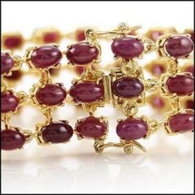 Beautiful Women's 18K Yellow Gold Over Solid Sterling Silver 40.0 CTW Ruby 7.5 Inch Designer Bracelet