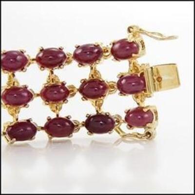 Beautiful Women's 18K Yellow Gold Over Solid Sterling Silver 40.0 CTW Ruby 7.5 Inch Designer Bracelet