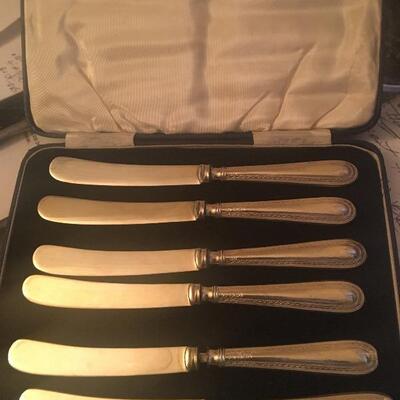 English Boxed Set Of 6 Silver Fruit Knives