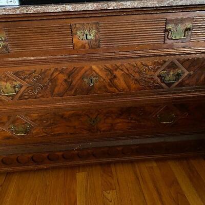 Burlwood Walnut Marble Top Sideboard