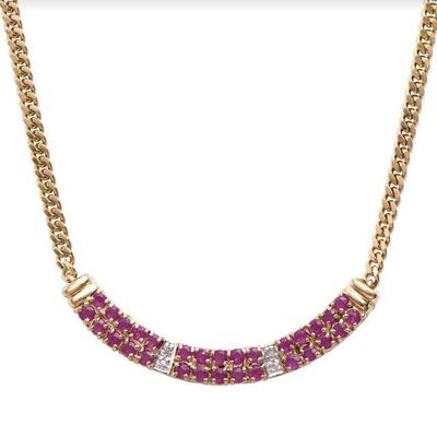 spectacular Women's 18K Yellow Gold Over Sterling Silver Diamond and Ruby 17 Inch Designer Necklace