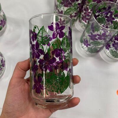 Gorgeous Purple Flower Glass & Plate Set