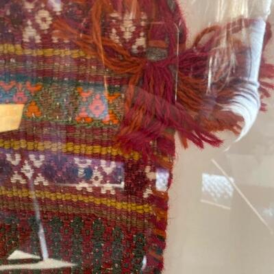 Framed handwoven rug textile art 