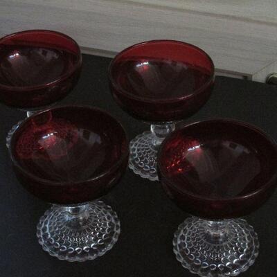 Lot 1- Anchor Hocking Bubble Foot Ruby Sherbet Glasses