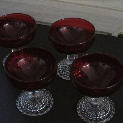 Lot 1- Anchor Hocking Bubble Foot Ruby Sherbet Glasses