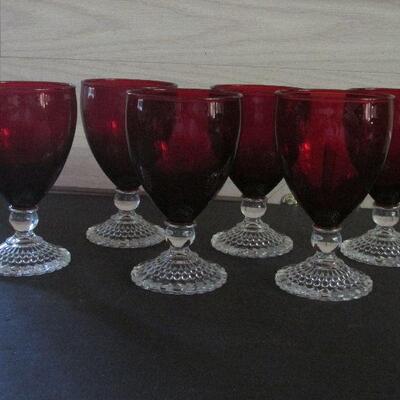 Lot 2- Anchor Hocking Bubble Foot Ruby Water Goblets