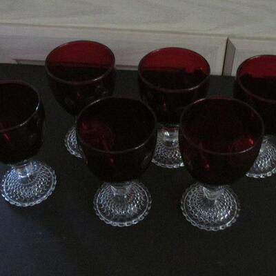 Lot 2- Anchor Hocking Bubble Foot Ruby Water Goblets