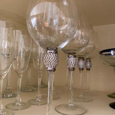 Rhinestone wrapped wineglass stemware for 4 