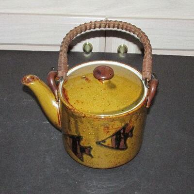 Lot 3- Brown Ceramic Teapot with Fish Design