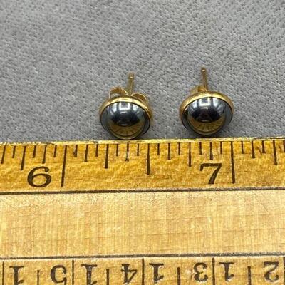 Hematite & 14k Button Stud Earrings Peter Brams Design PBD