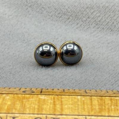 Hematite & 14k Button Stud Earrings Peter Brams Design PBD