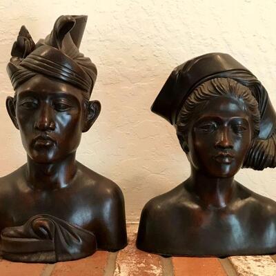 Two Carved Wooden Busts