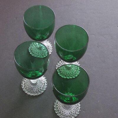 Lot 34- Anchor Hocking Bubble Foot Green Water Goblets