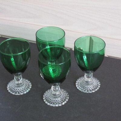 Lot 34- Anchor Hocking Bubble Foot Green Water Goblets