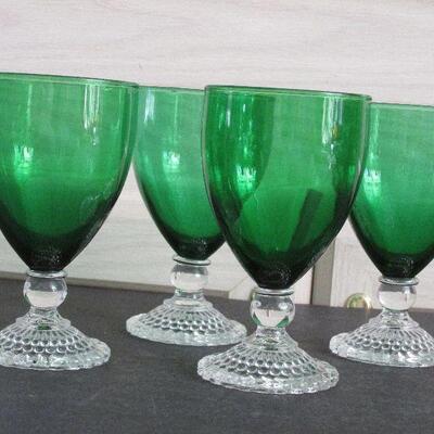Lot 34- Anchor Hocking Bubble Foot Green Water Goblets