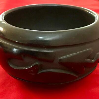 Black Bowl By Native American Pueblo Pottery Artist Mary Cain