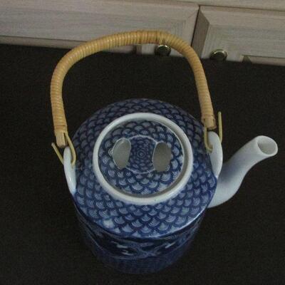 Lot 36- Set of Blue and White Crane Teapot and Cups