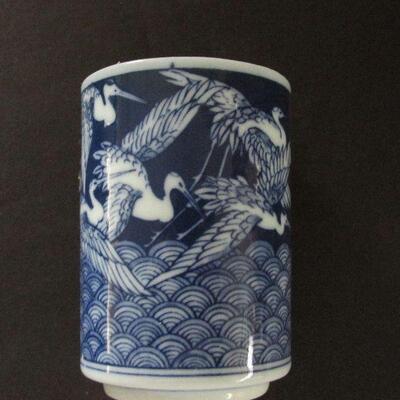 Lot 36- Set of Blue and White Crane Teapot and Cups