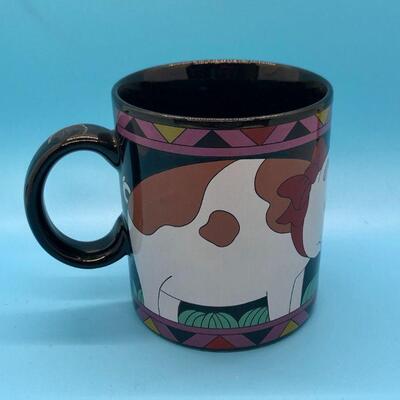 Shibata BL coffee  cup /mug pig with red bow on black background