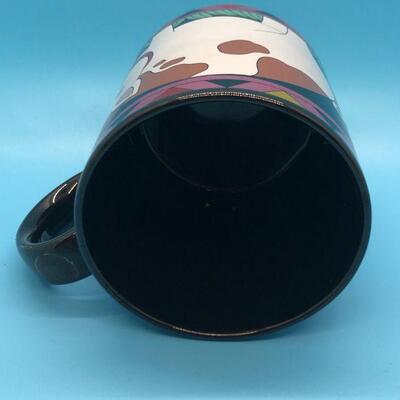 Shibata BL coffee  cup /mug pig with red bow on black background