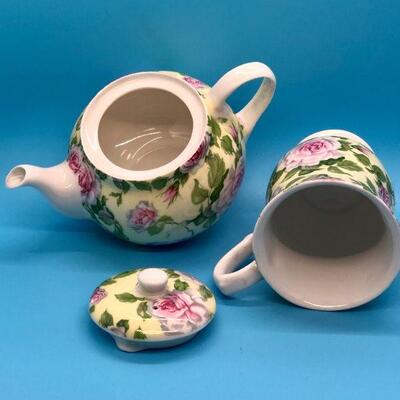 Mini one-serving St. George Fine Bone China Floral Teapot and matching cup