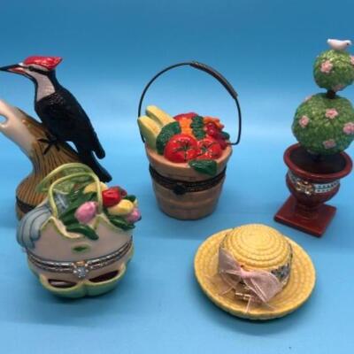 NATIONAL HOME GARDENING CLUB COLLECTION - PORCELAIN BOXES W/TRINKET 5 VARIOUS