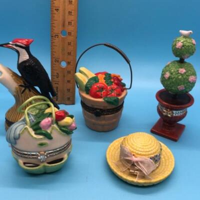 NATIONAL HOME GARDENING CLUB COLLECTION - PORCELAIN BOXES W/TRINKET 5 VARIOUS