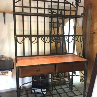 Metal Bakers/Wine Rack with Glass Shelves and 2-Drawers