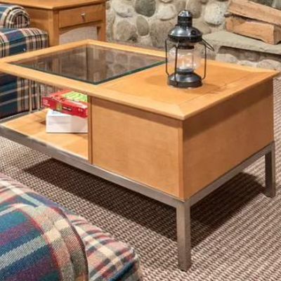 25% OFF LISTED PRICE! Wood and Glass Coffee Table w/ Drawers
