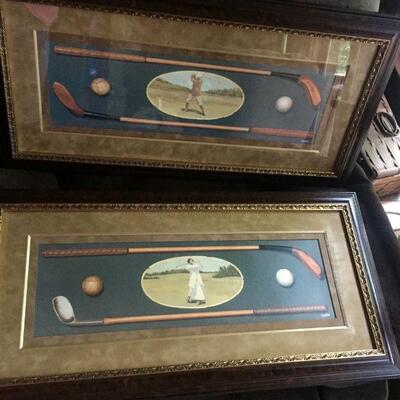 25% OFF LISTED PRICE! Pair of Golf Club Prints by B. Horton, Nicely Matted and Framed, 31"x16"