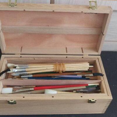 Lot 62- Wood Carrying Case with Paint and Paintbrushes