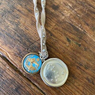Pisces two pendant on suede necklace