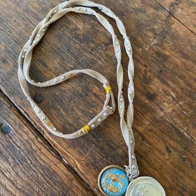 Pisces two pendant on suede necklace