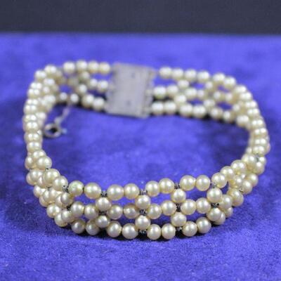 LOT#5LR: Believed to be Antique Seed Pearl Bracelet with Sterling Clasp