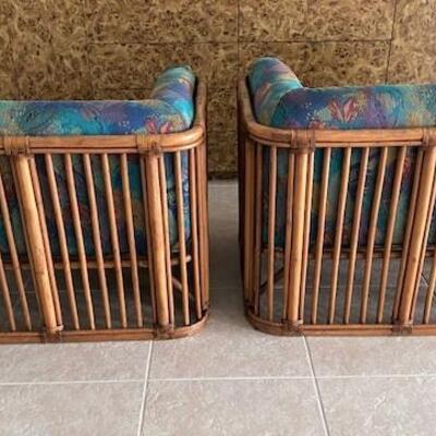 LOT#28LR: Pair of Brown Jordan Rattan Barrel Style Chairs