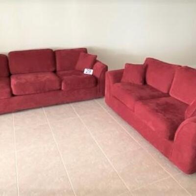 LOT#29LR: Sofa & Loveseat with Textured Red Fabric